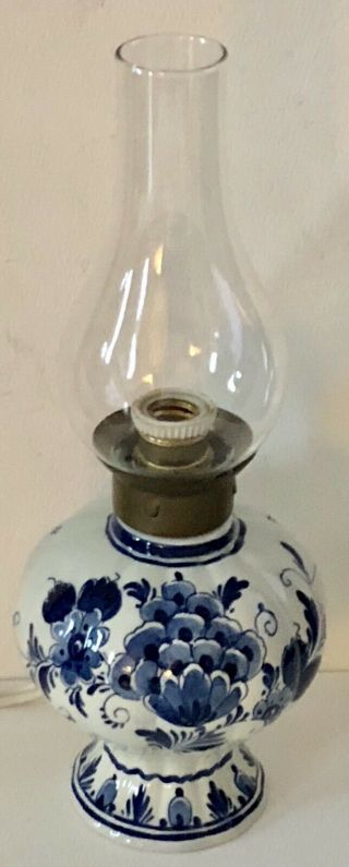 Vintage Delft Holland Hand Paintd Blue Porcelain Windmill Night Light Table Lamp
