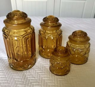 Vintage Le Smith Amber Moon & Stars 4 - Piece Canister Set Gold -