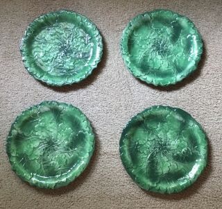 Vintage Vietri Italy Green Leaf Four Dinner Plates Hand Painted