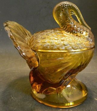 Vintage Le Smith Amber Glass Turkey Covered Dish 7.  25 " X 6.  5 " X 5.  25 "
