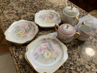Vintage Hand Painted Floral Pink Roses Tea Set