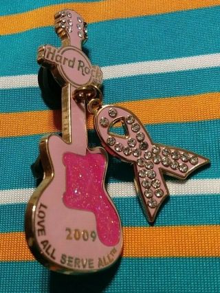 Hard Rock Cafe Hrc 2009 Love All Serve All Breast Cancer Pink Guitar Pin /le