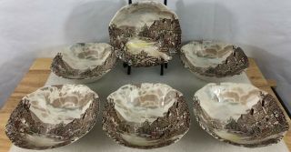 6 Vintage Olde English Country Side 6 - 1/4 " Round Cereal Bowls Johnson Brothers