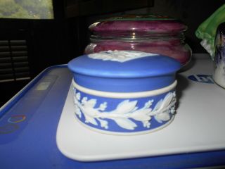Wedgwood Dark Blue Jasperware Round Trinket Dresser Box Cobalt Jasper Dip Great 3
