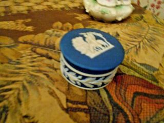 Wedgwood Dark Blue Jasperware Round Trinket Dresser Box Cobalt Jasper Dip Great 4