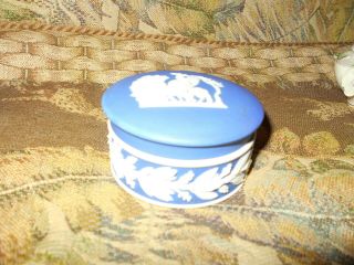 Wedgwood Dark Blue Jasperware Round Trinket Dresser Box Cobalt Jasper Dip Great 7