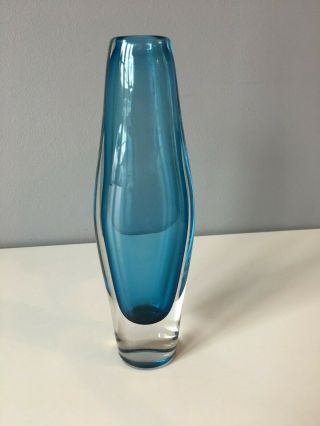 Kingfisher Blue Teardrop Glass Vase With Clear Glass Base