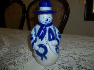Eldreth Pottery Mr Snowman Cobalt Blue Salt Glazed Snowman 1998 Signed
