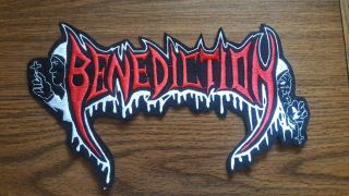 Benediction,  Sew On Red With White Edge Embroidered Large Back Patch