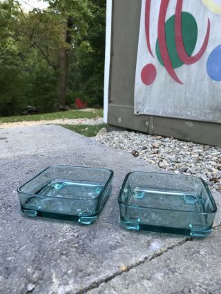 2 Vintage Dansk Aqua Glass Inserts Dish For Lattice Tray Mcm Danish Modern