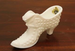 Vintage Fenton Hobnail Milk Glass Victorian Boot / Shoe With Orig Sticker - Gvc