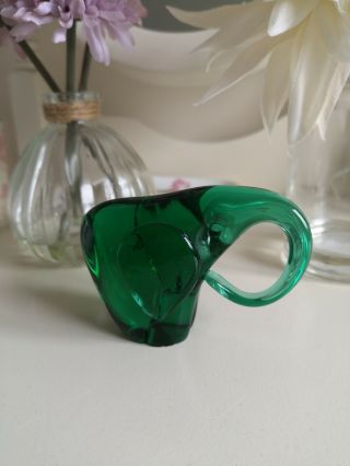Dark Bottle Green Coloured Murano Glass Small Elephant From Italy