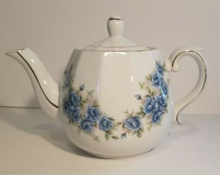 Vintage Ellgreave Woods & Sons Teapot Blue Roses England
