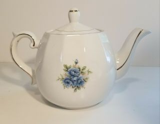 Vintage Ellgreave Woods & Sons Teapot Blue Roses England 2