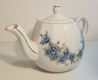 Vintage Ellgreave Woods & Sons Teapot Blue Roses England 3