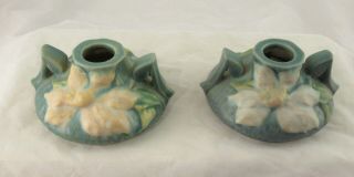 Vintage ROSEVILLE pottery green clematis pair candle holders 1158 - 2 VGC 2