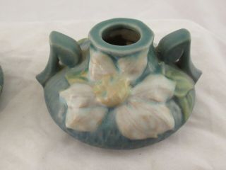 Vintage ROSEVILLE pottery green clematis pair candle holders 1158 - 2 VGC 4