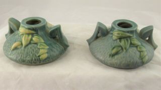 Vintage ROSEVILLE pottery green clematis pair candle holders 1158 - 2 VGC 5