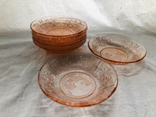 Vintage Pink Sharon Cabbage Rose Depression Glass Small Berry Bowls Set Of 8