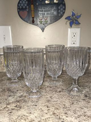 3 Lead Crystal Footed Water Goblets And 1 Wine Glass Diamond Cut Unknown Maker