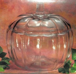 Vintage Anchor Hocking Glass Halloween Pumpkin Candy Cookie Jar W/ Lid