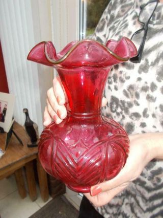 Vintage Fenton Ruby Cranberry Carnival Glass Vase