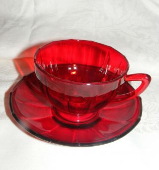 Vintage Ruby Red Glass Cup Saucer Set
