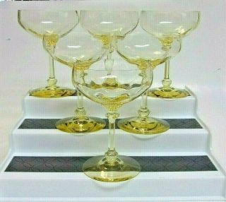 Vintage Set Of 6 Topaz / Yellow Glass Sherbets/champagne Glasses