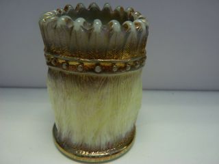 Joe St.  Clair Slag / Opaque Glass Indian Head Toothpick Holder 3