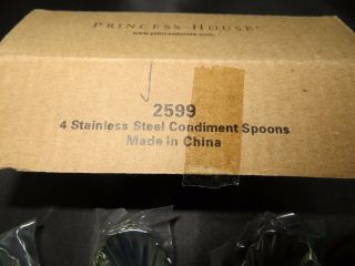 L 2599 Princess House Barrington Stainless CONDIMENT Spoons Set/4 NIB 4 
