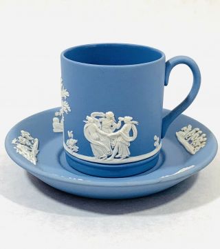 Wedgwood Jasperware Lavender Pale Blue White Demitasse Cup & Saucer Set