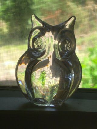 Vintage Owl Sculpture|figurine Signed Daum France Crystal Paperweight