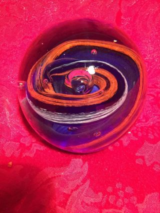 Fabulous Hand Blown Glass Globe Paperweight Multi Colored Swirls & Bubbles