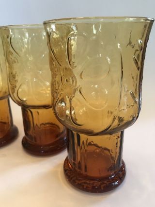 Set Of 4 Vintage Libbey Country Garden Amber Daisy Pedestal Glasses 16 oz. 3
