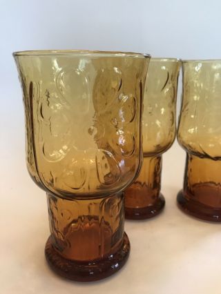 Set Of 4 Vintage Libbey Country Garden Amber Daisy Pedestal Glasses 16 oz. 4