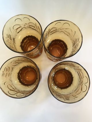 Set Of 4 Vintage Libbey Country Garden Amber Daisy Pedestal Glasses 16 oz. 5