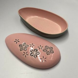 Roselane 1950s Vintage Pink & Grey Pottery Flower Design Box Pasadena California 3