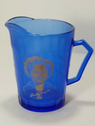 Vtg Shirley Temple Cobalt Blue Mini - Pitcher Hazel Atlas Glassware