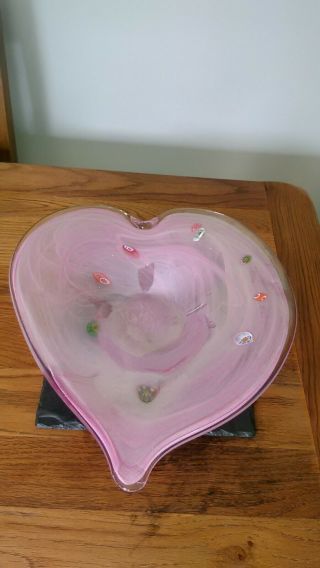 Large Pink Heart Shaped Art Glass Centrepiece Bowl/dish Murano/murano Style