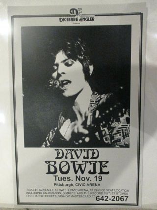 David Bowie Poster Civic Arena,  Pittsburgh,  11 " X 17 " Nov 19th