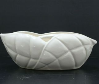 Vintage White Mccoy Art Pottery Vase W/leaf Pattern Oval Planter Euc 9 " Long