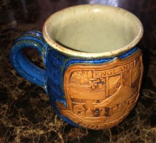 Mildenhall England Collectable Blue Glazed Stoneware Pottery Mugs Sprigged