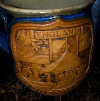Mildenhall England Collectable Blue Glazed Stoneware Pottery Mugs Sprigged 2