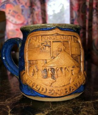 Mildenhall England Collectable Blue Glazed Stoneware Pottery Mugs Sprigged 3