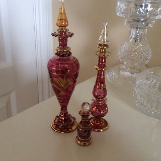 Vintage Gorgeous Murano Art Glass Cranberry Perfume Bottles
