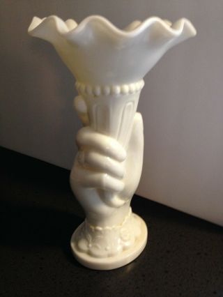 Hand Vase / Milk Glass - Vintage 8 - 1/4 Inches Tall.