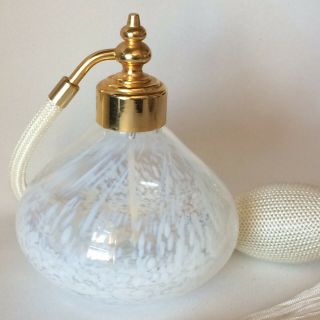 Vintage Caithness Scotland Art Glass Perfum Bottle White Speckled With Atomiser