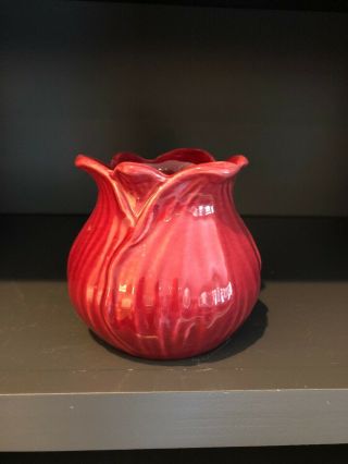 Vtg Red Wing Art Pottery Burgundy Flower Petals Shape Vase/planter