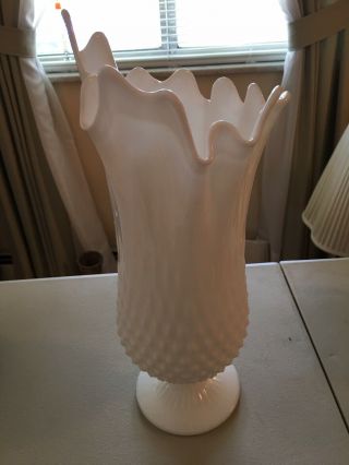 Vintage Fenton Hobnail Pedestal Milk Glass Vase