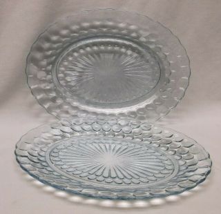 Pair Anchor Hocking Blue Bubble Depession Glass Platter